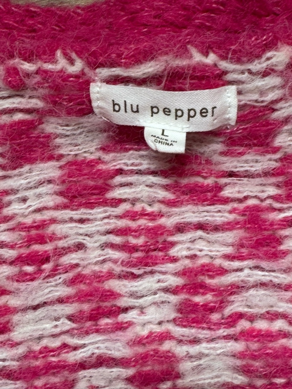 Blu Pepper Hot Pink & Cream Checkerboard Stripe V-Neck Cardigan - Picture 2 of 3